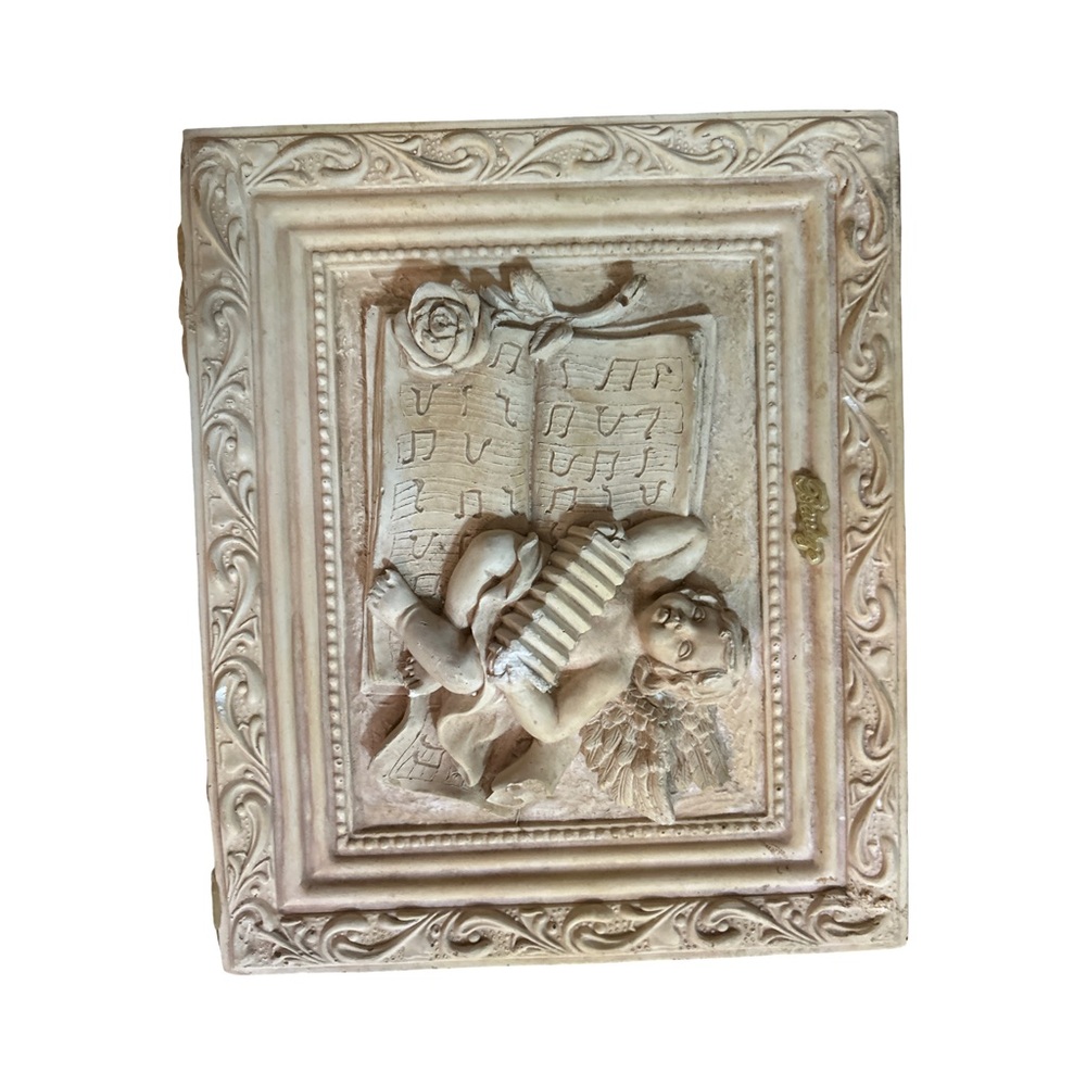 Vintage Barelli Italy Cherub Wall Plaque Accordion Cherub Angel 3D - Picture 15 of 16